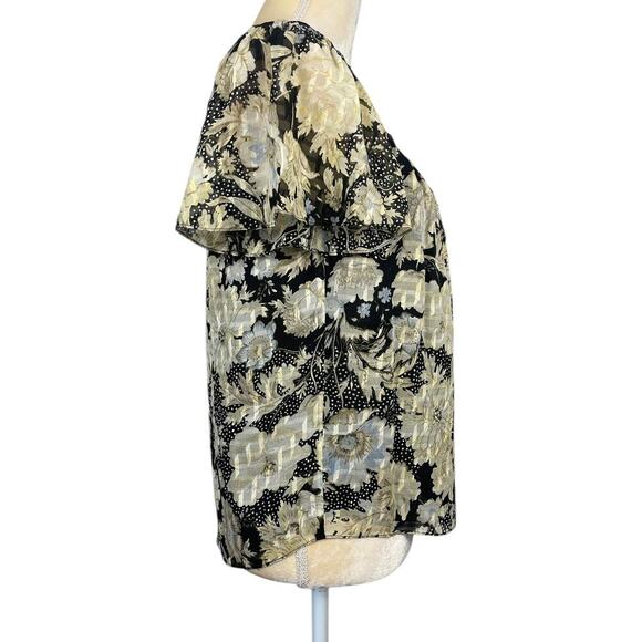Rebecca Taylor Gold Leaf Top Black Combination Floral Size 0 Feminine Romantic - Picture 8 of 14
